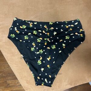 PINK Victoria's Secret Black High-Waist Bikini Bottom with Orange Print